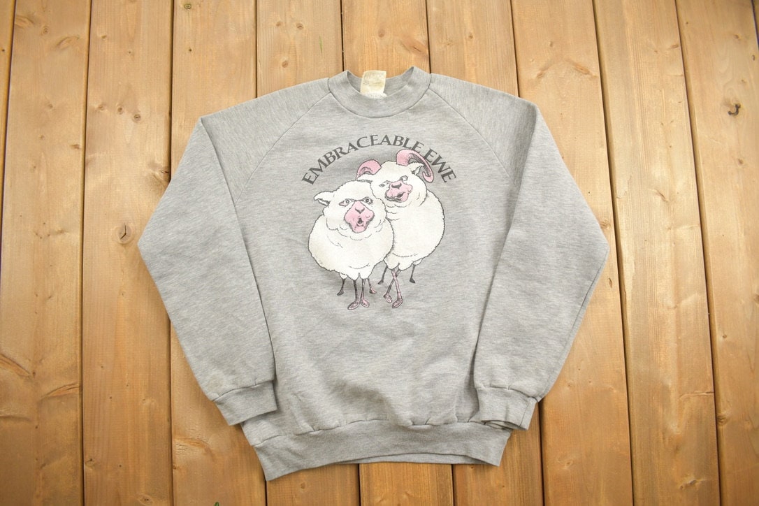 Vintage 1990s Embraceable Ewe Crewneck Sweatshirt / 90s Crewneck / New Zealand / Streetwear / Vintage Animal Sweater