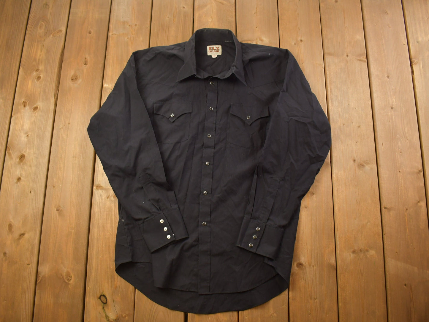 Vintage 1990s Ely Cattleman Blank Black Button Up Shirt / 1990s Button Up / Vintage Flannel / Basic Button Up