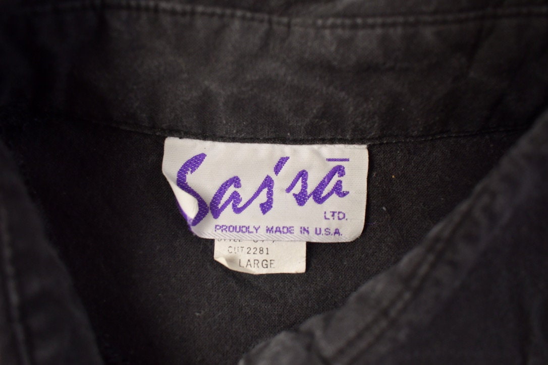 Vintage 1990s Saisa Blank Black Button Up Shirt / 1990s Button Up / Vintage Flannel / Basic Button Up / Made In USA