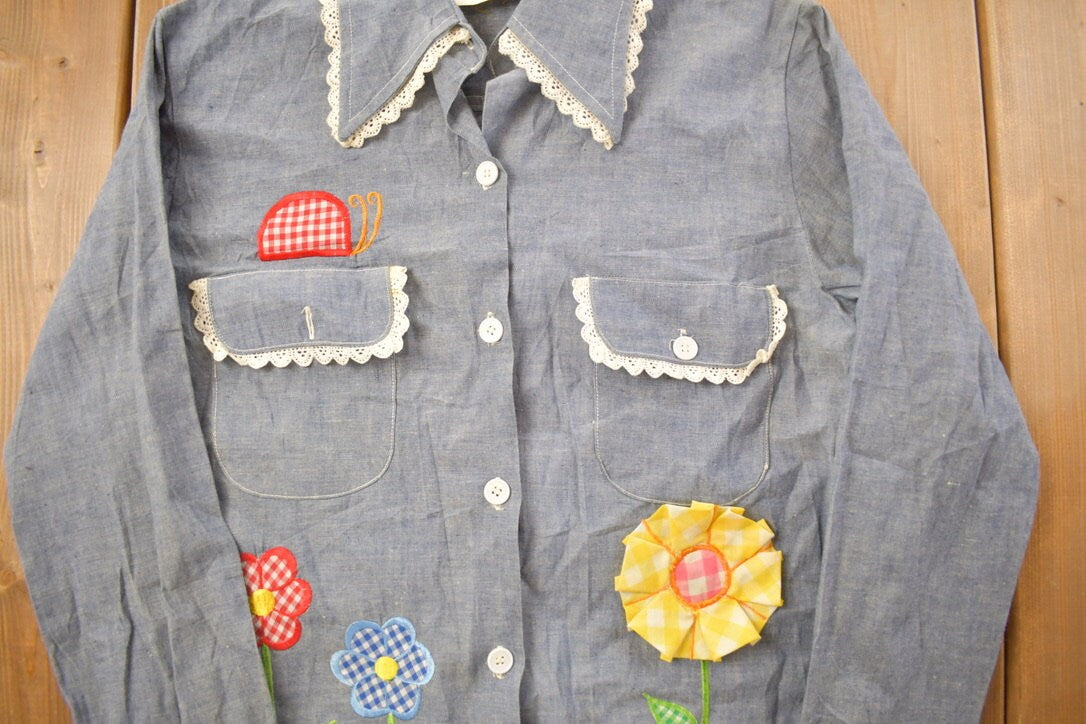 Vintage 1970s BouTique International Floral Embroidered Button Up Shirt