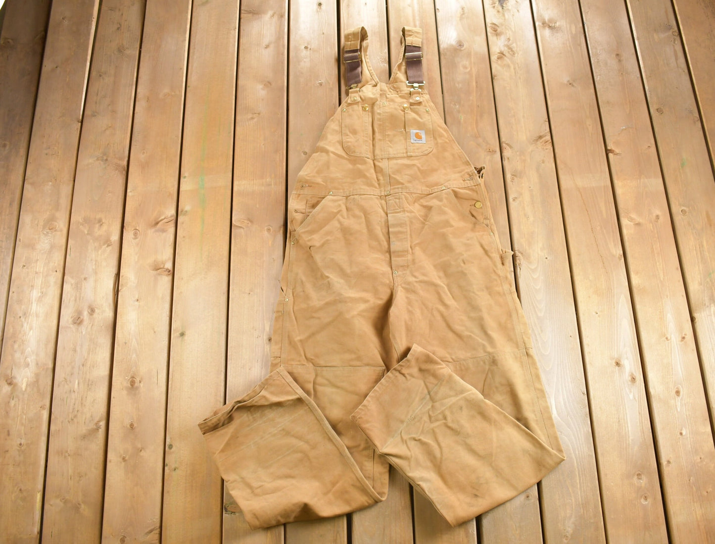 Vintage 1980s Carhartt Beige Canvas Double Knee Overalls / Utility Overalls / Vintage Workwear / Union Made In USA / Coveralls