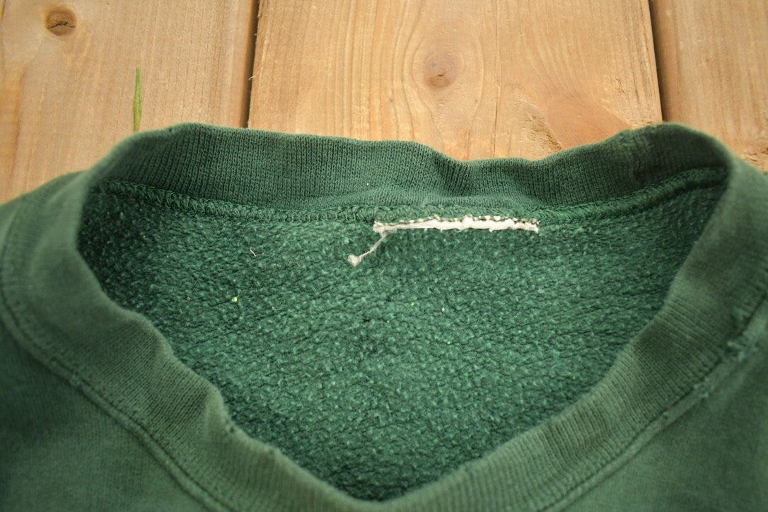 Vintage 1990s Thrashed Blank Green Crewneck Sweatshirt