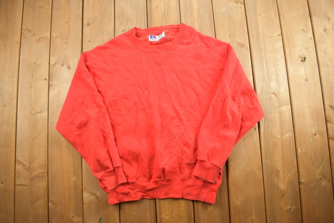 Vintage 1990s Russell Athletics Blank Red Crewneck Sweatshirt