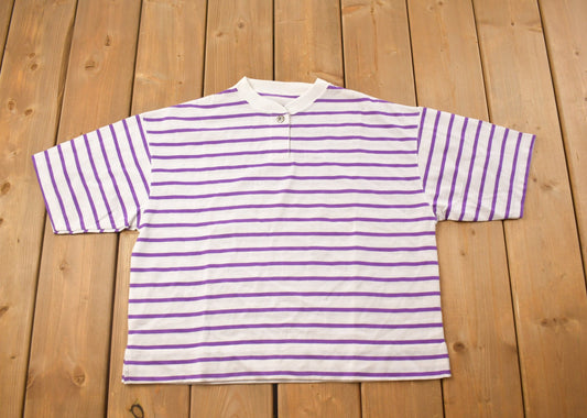 Vintage 1990s Striped Purple T Shirt / Vintage T Shirt / Streetwear / Graphic Tee / Striped Pattern / All Over Print