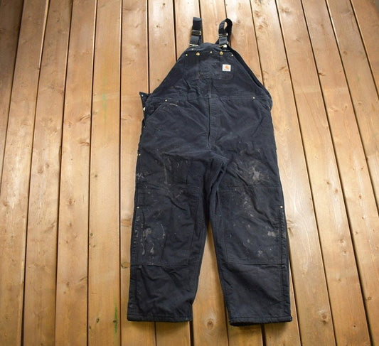 Vintage 1990s Carhartt Black Canvas Double Knee Overalls / Thermal Lined / Utility Overalls / Vintage Workwear / Coveralls