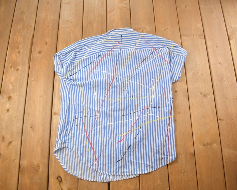 Vintage 1990s Blairsport Striped Button Up Shirt / 1990s Button Up / Vintage Flannel / Basic Button Up / Made In USA / All Over Print
