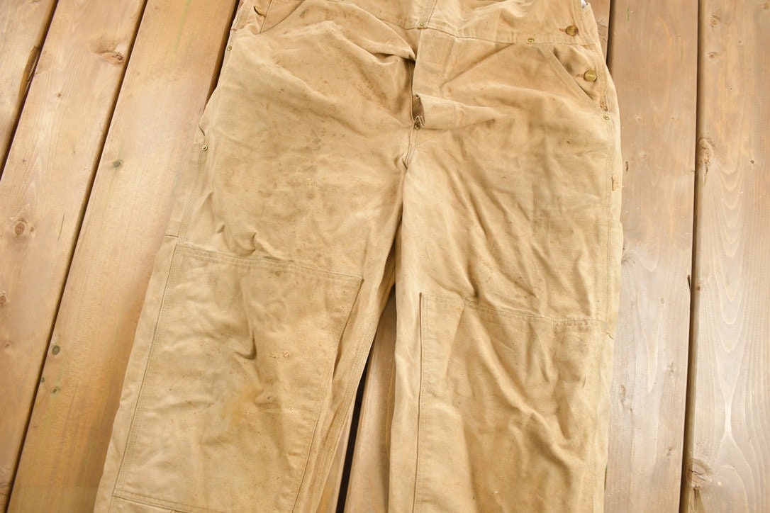 Vintage 1980s Carhartt Beige Canvas Double Knee Overalls