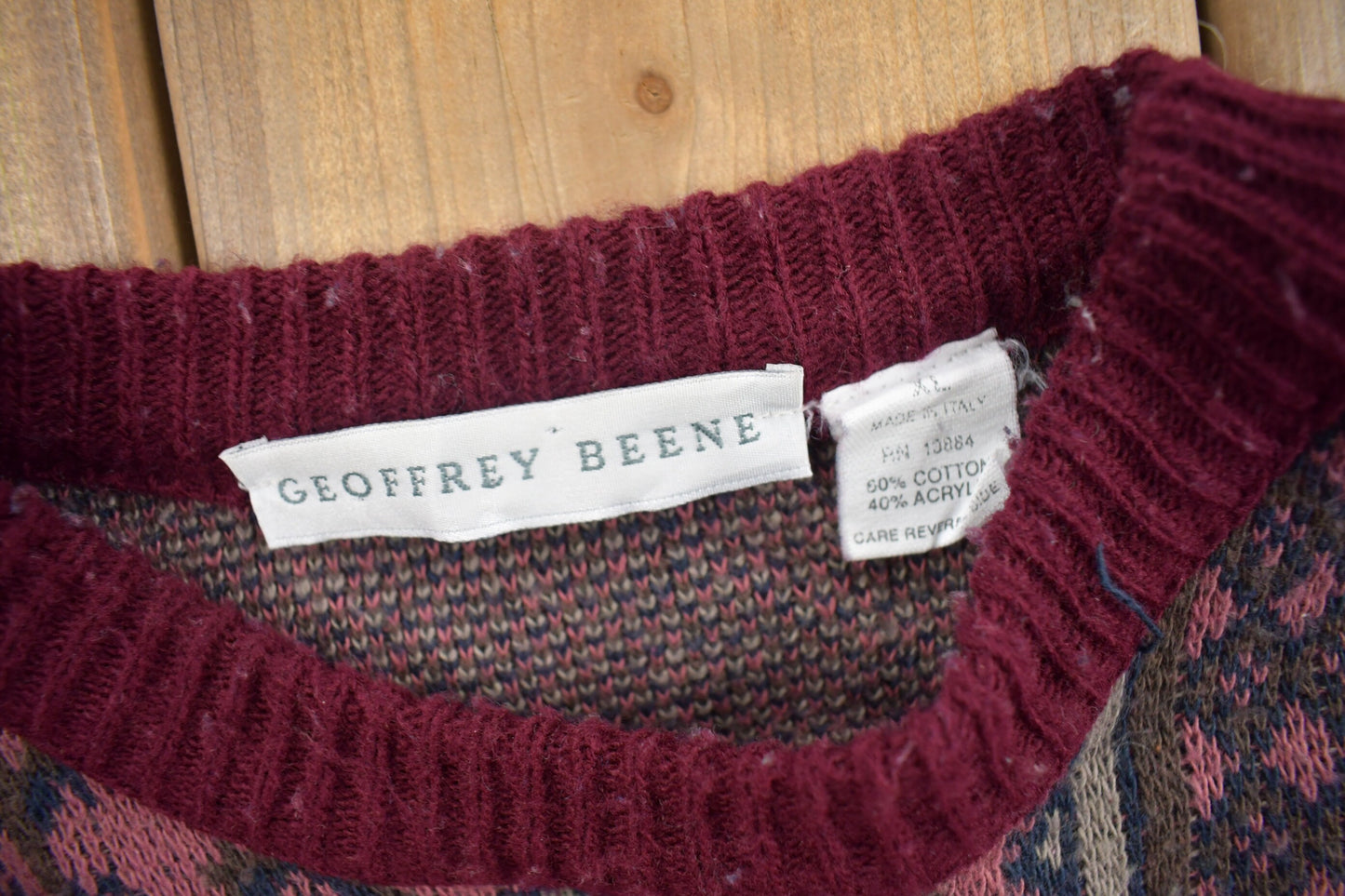 Vintage 1990s Geoffrey Beene Patchwork Knit Crewneck Sweater