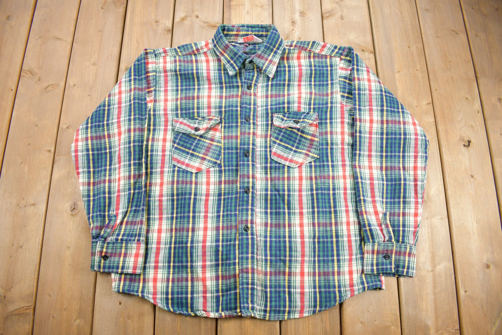 Vintage 1980s Jim "Catfish" Hunter Plaid Flannel Button Up Shirt