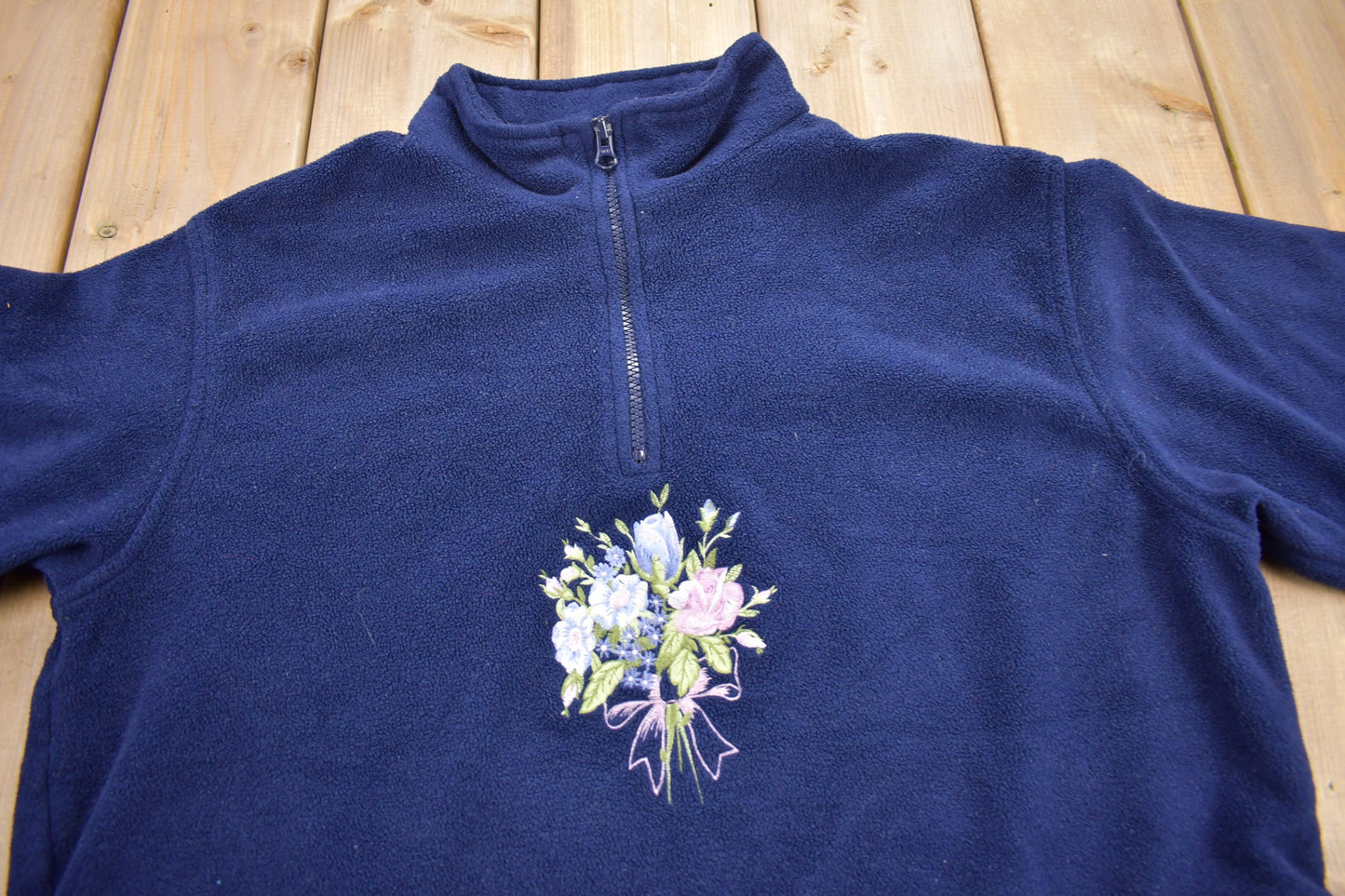 Vintage 1990s Northern Reflections Floral Fleece Quarter Zip Sweater