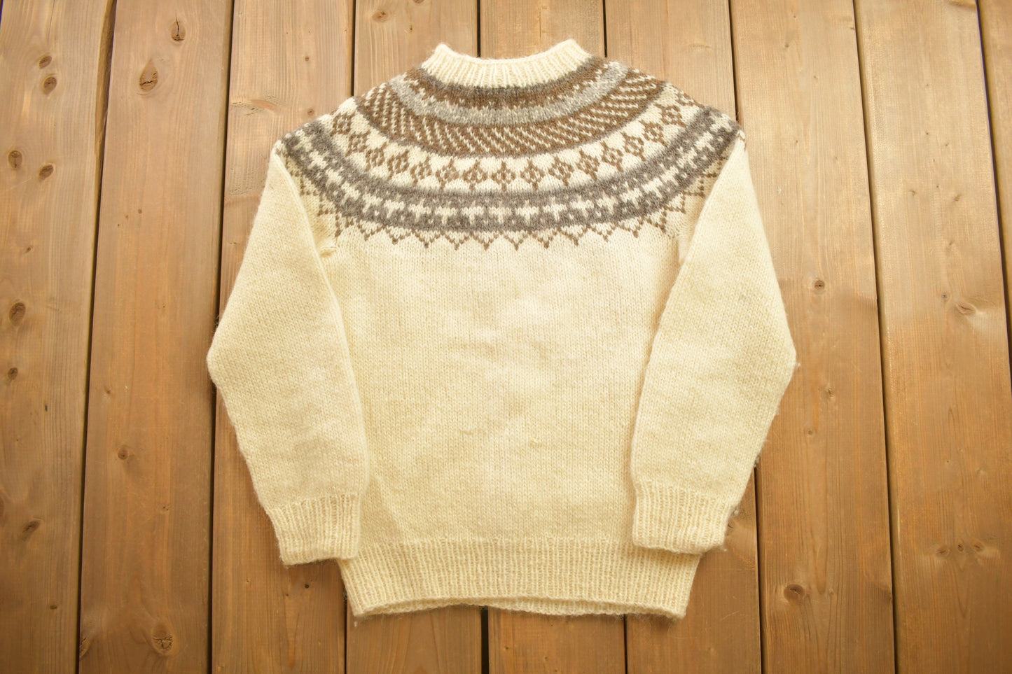 Vintage 1990s Scotnord Knitted Brown Crewneck Sweater