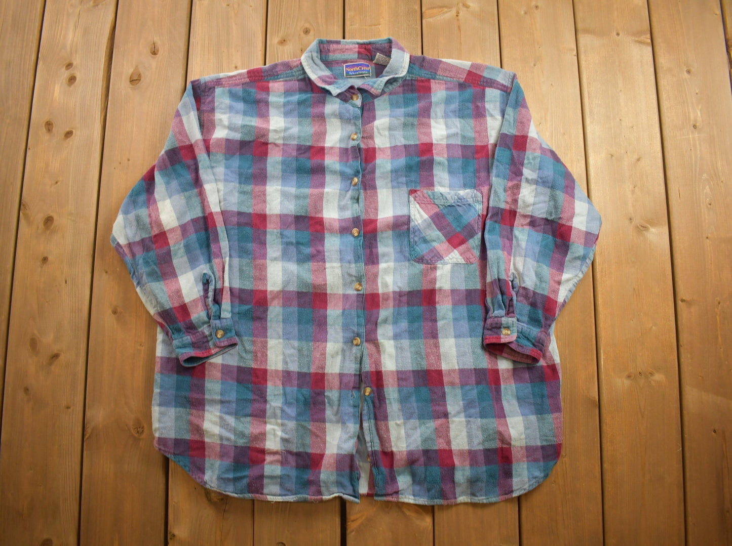 Vintage 1990s North Crest Plaid Flannel Button Up Shirt