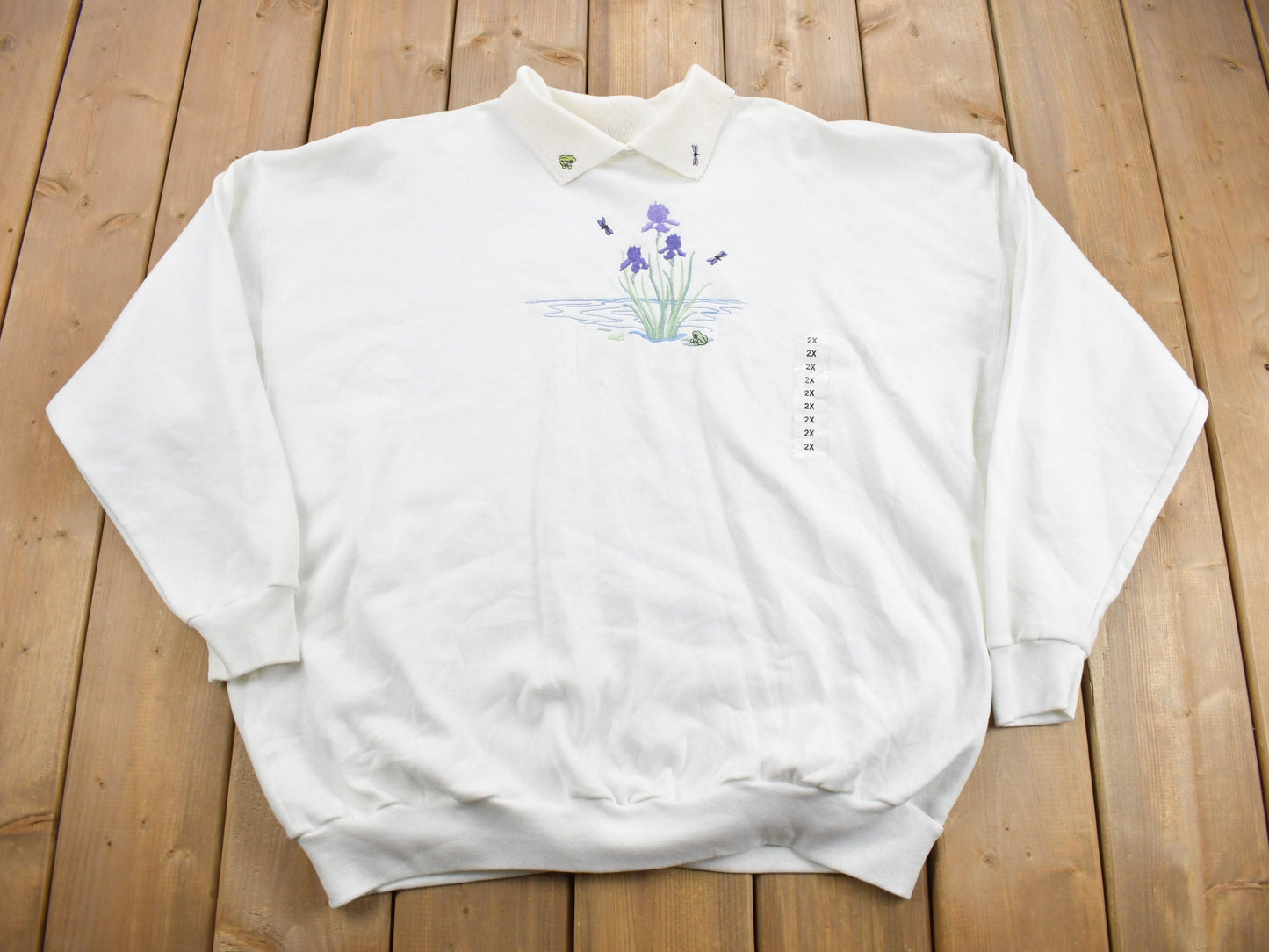 Vintage 1990s Floral Embroidered Collared Crewneck Sweater