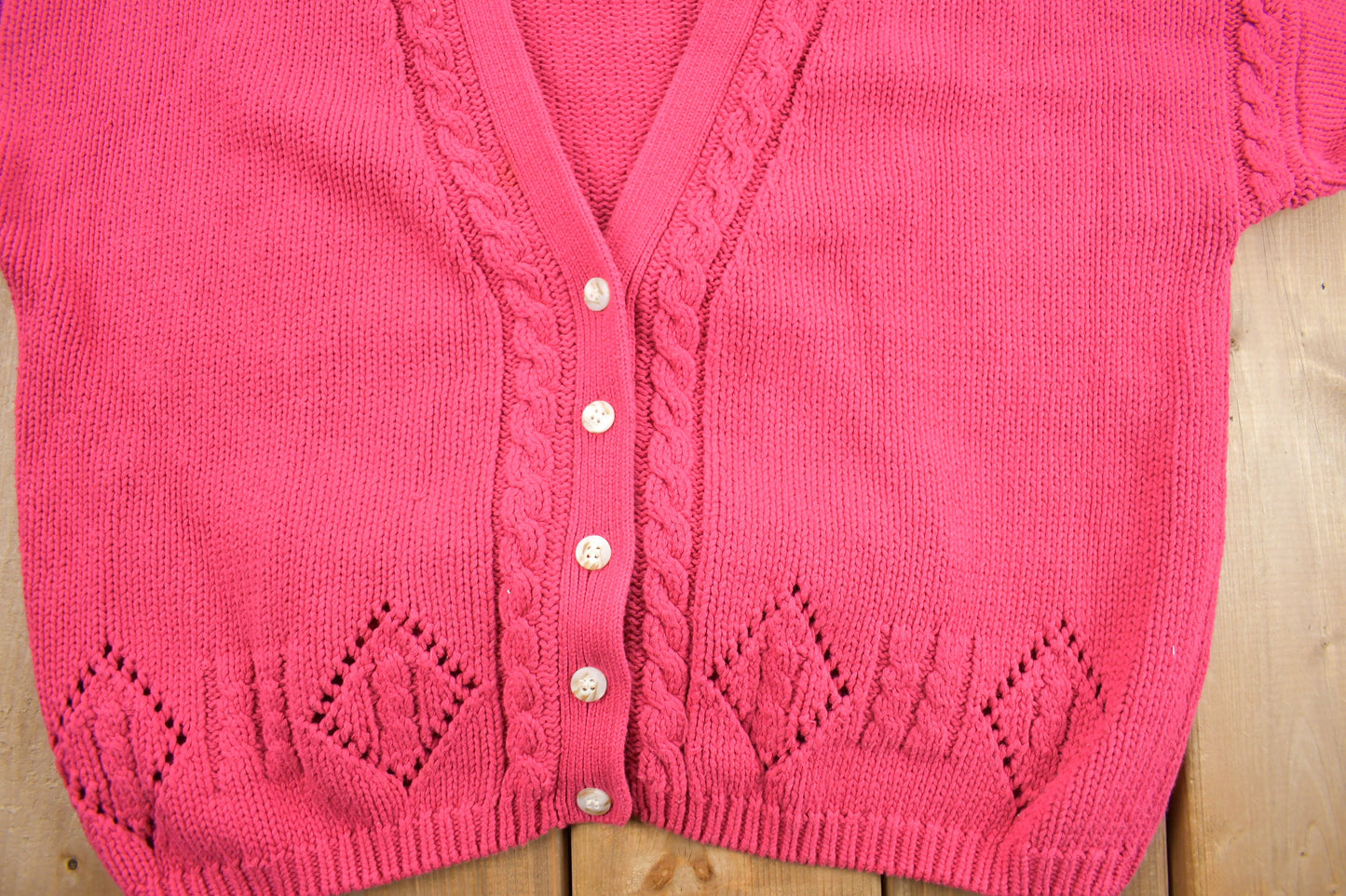 Vintage 1990s Outback Red Women's Pink Cable Knit Cardigan Sweater