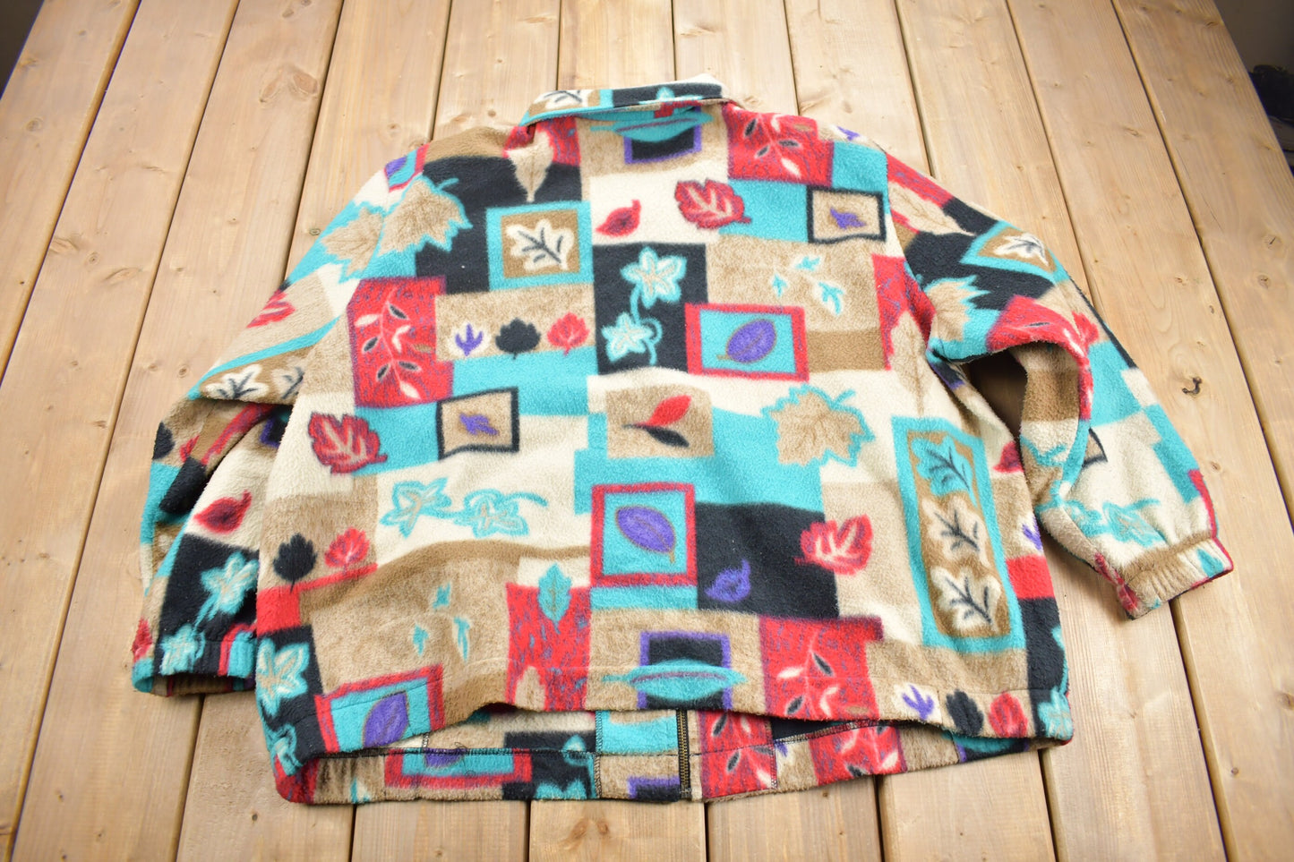 Vintage 1990s Cabin Creek Patchwork Fleece Zip Up Sweater