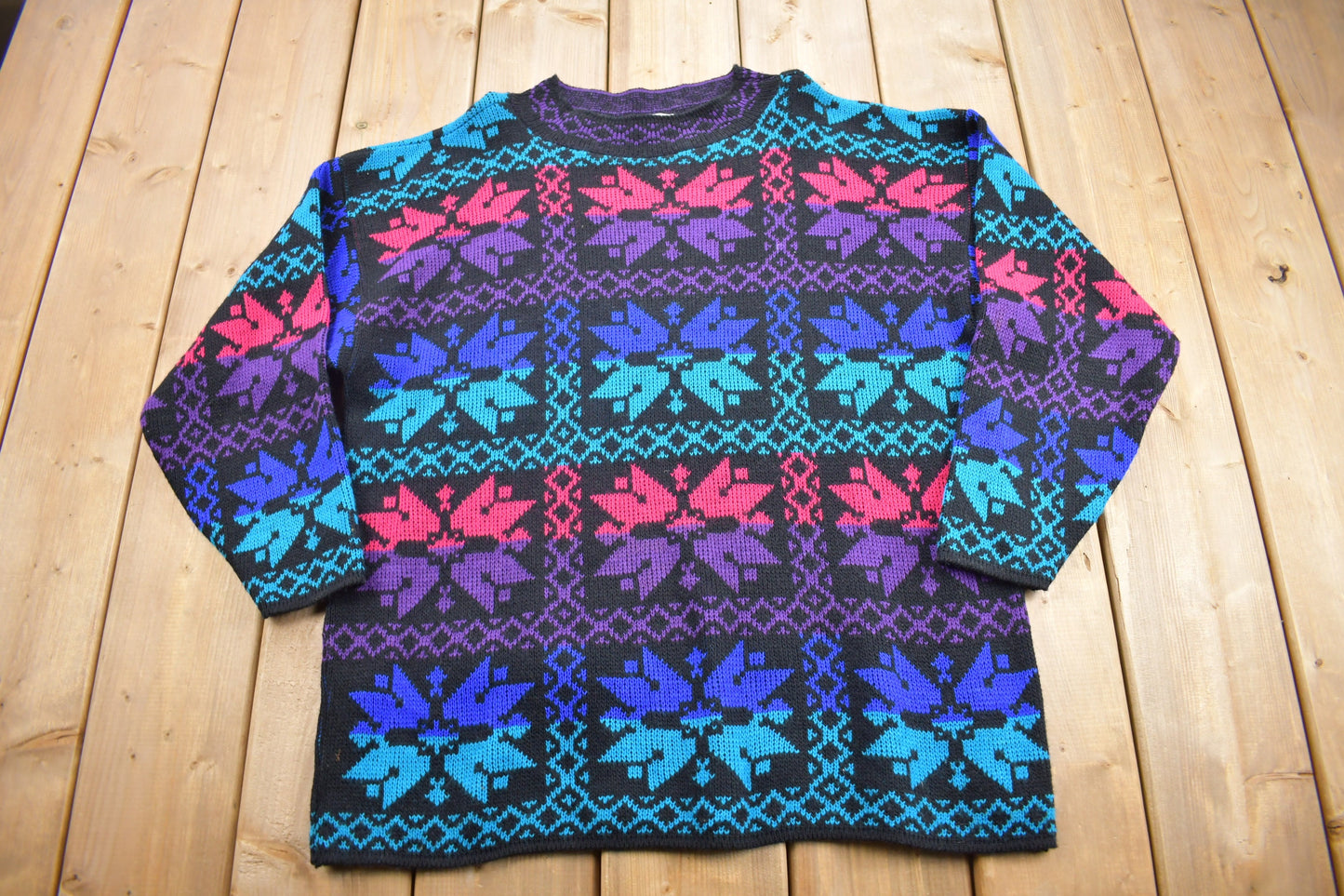 Vintage Alfred Dunner Knitted Patchwork Mock Neck Sweater