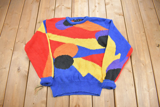 Vintage 1980s Abstract Color Block Knit Crewneck Sweater / Vintage 80s Crewneck / All Over Pattern