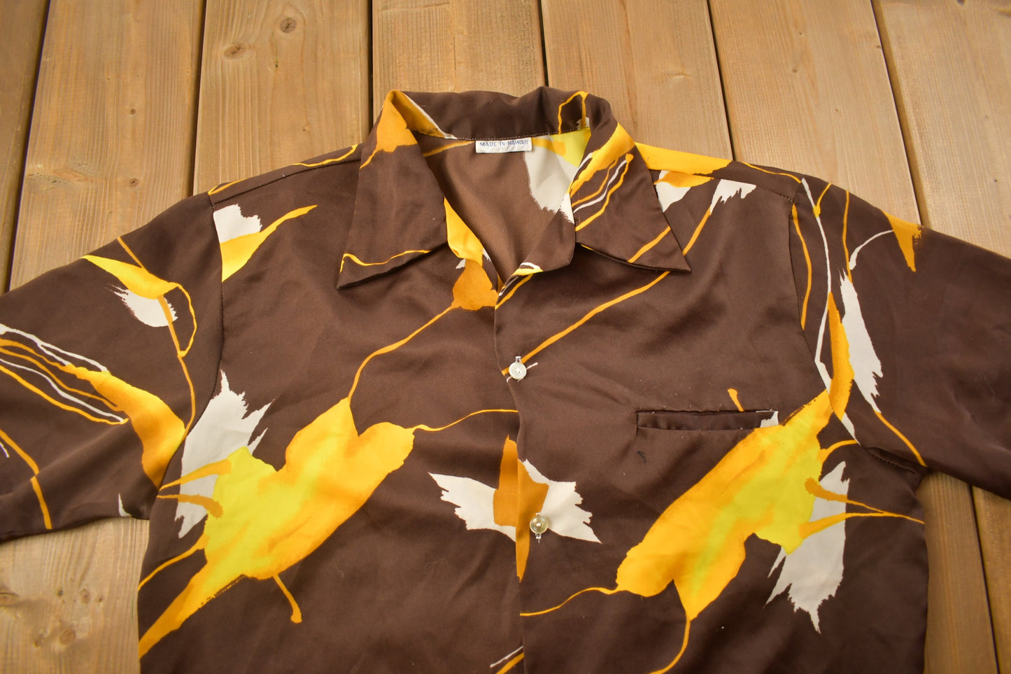 Vintage 1990s Brown & Yellow All Over Print Button Up Shirt / 1990s Button Up / Vintage Flannel / Basic Button Up / Made In USA