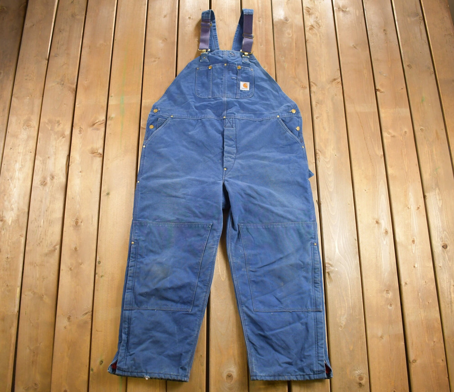 Vintage 1980s Carhartt Blue Canvas Double Knee Overalls / Thermal Lined / Utility Overalls / Vintage Workwear / Coveralls / Made in USA