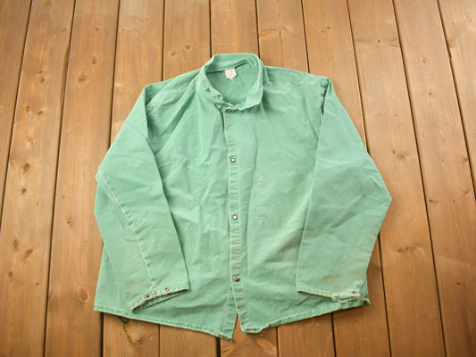 Vintage 1980s Blank Green Button Up Shirt / 1980s Button Up / Vintage Flannel / Basic Button Up / Made In USA