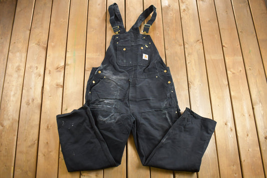 Vintage 1990s Carhartt Black Canvas Double Knee Overalls Size 40 x 29 / Thermal Lined / Utility Overalls / Vintage Workwear / Coveralls