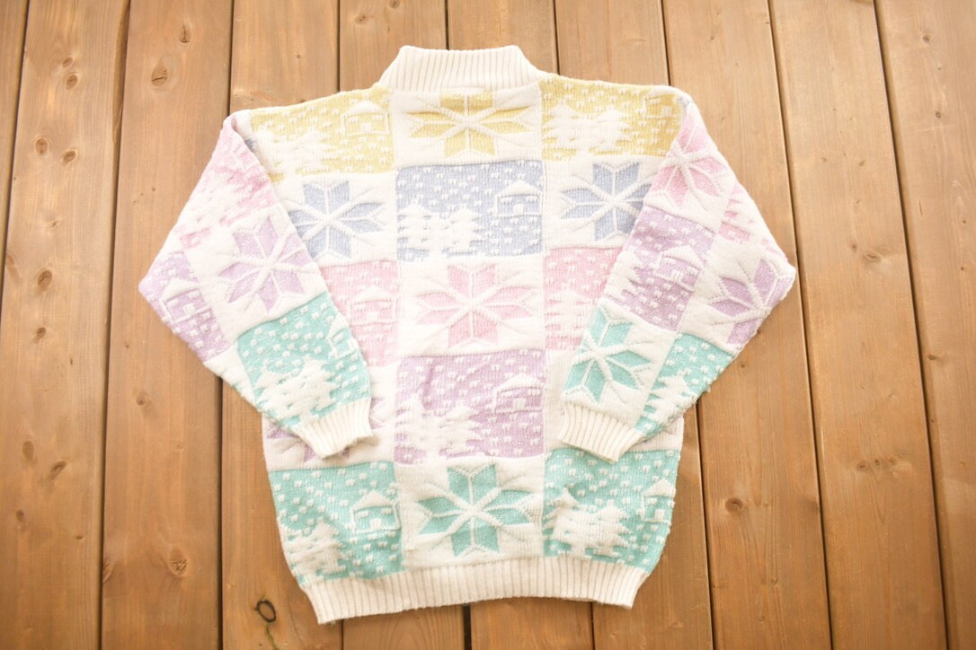 Vintage 1990s Spunky Patchwork Knit Snowflake Sweater