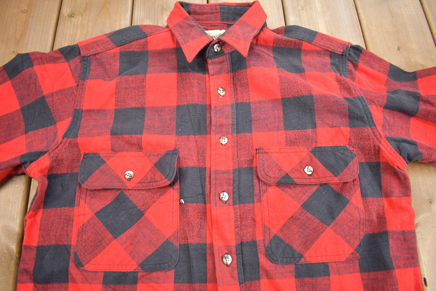 Vintage 1990s St Johns Bay Plaid Flannel Snap Button Shirt