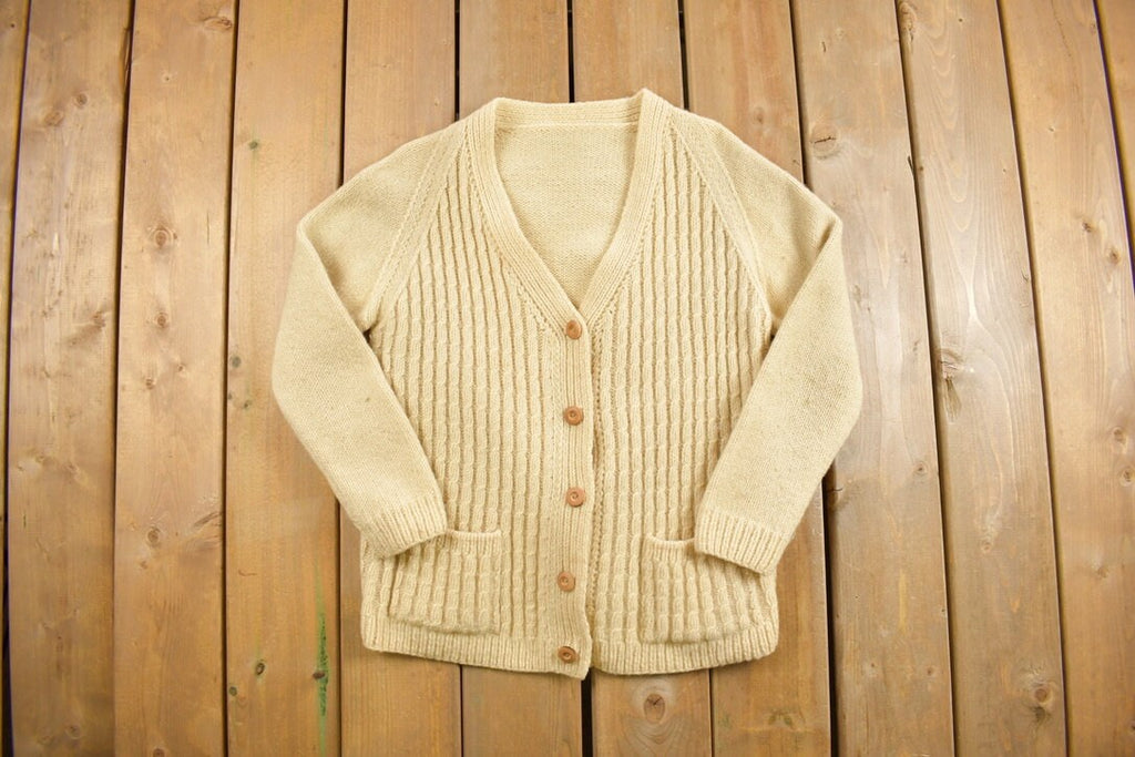 Vintage 1970s 3D Cable Knit Cardigan Sweater