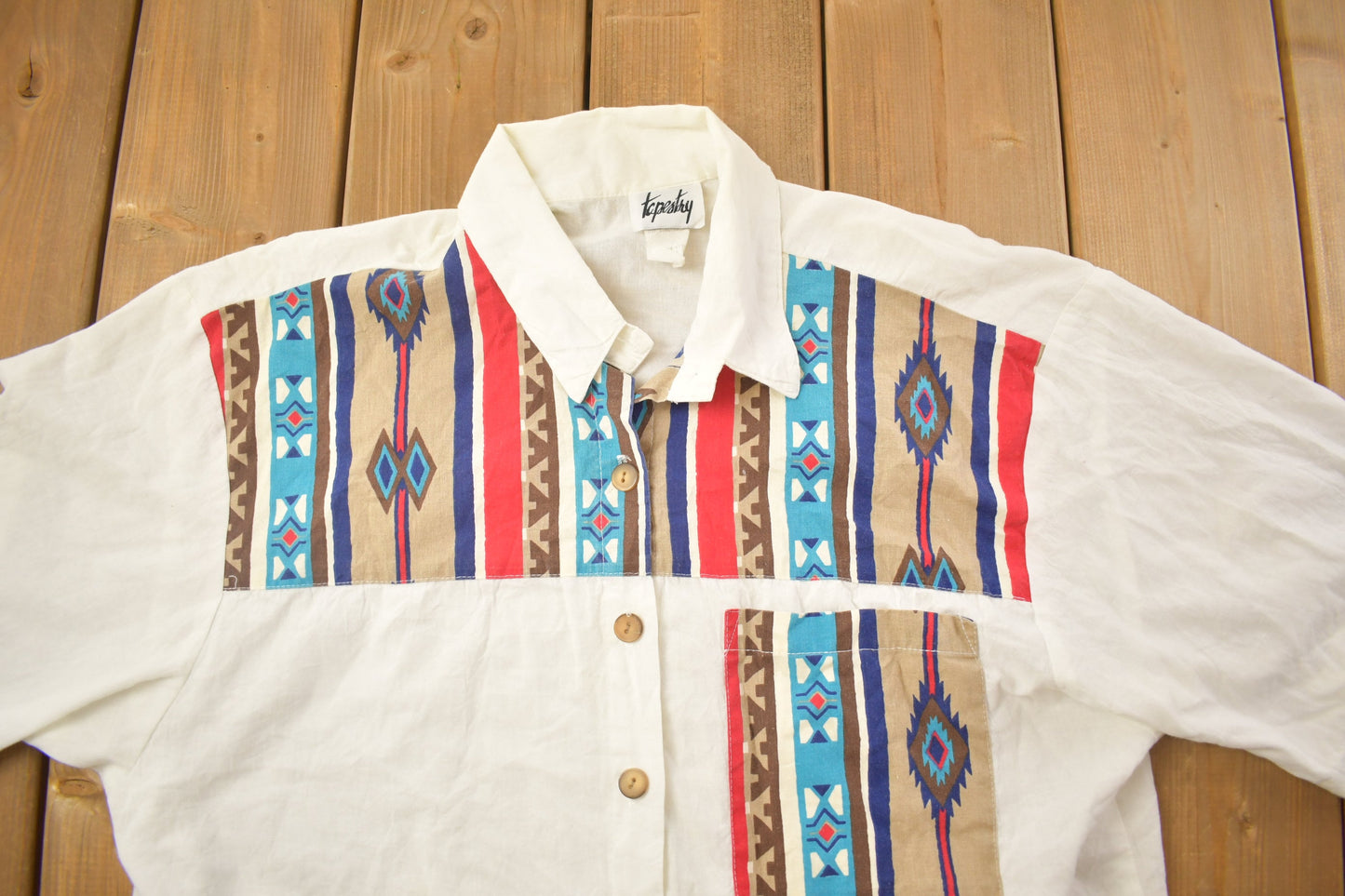 Vintage 1990s Tapestry Cowboy Style Button Up Shirt / 1990s Button Up / Vintage Flannel / Basic Button Up / Western / Rodeo / Cowboy