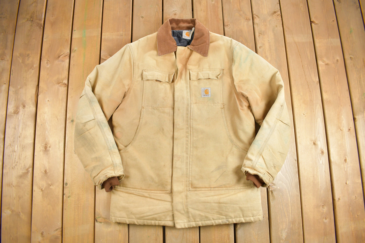 Vintage 1990s Carhartt Traditional Work Jacket / Diamond Quit Lined / Workwear / Streetwear / 1990s / Distressed Carhartt