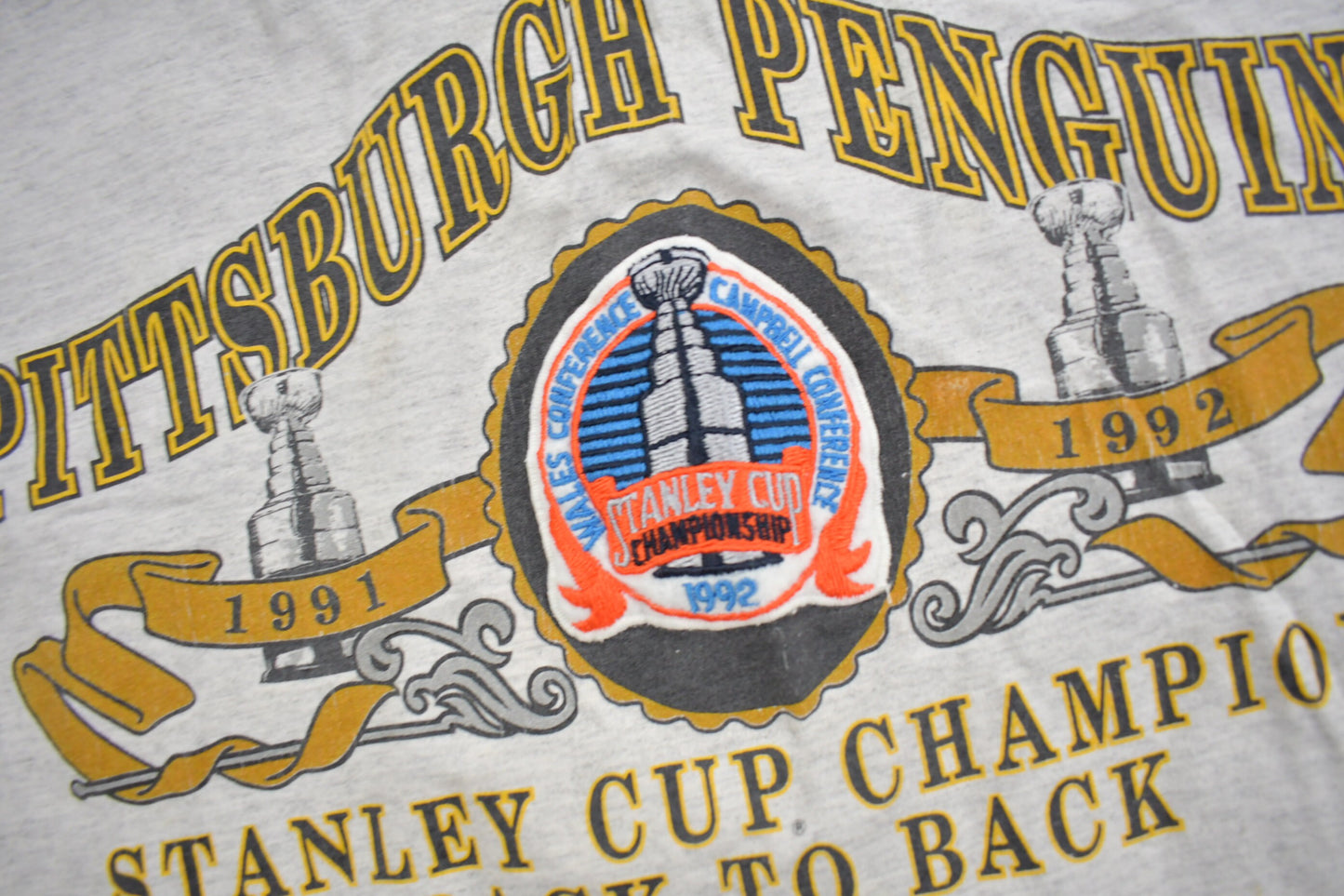 Vintage 1992 Pittsburgh Penguins NHL Stanley Cup T-Shirt / Made In USA / Single Stitch / Embroidered / 90s Streetwear / Sportswear