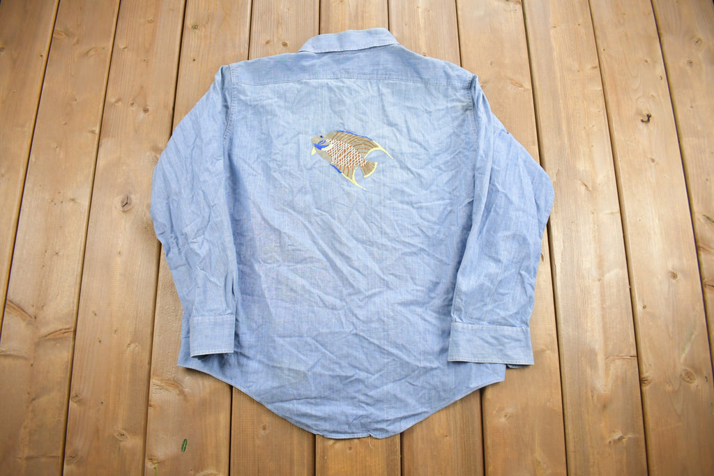 Vintage 1970s Embroidered Fish Button Up Shirt