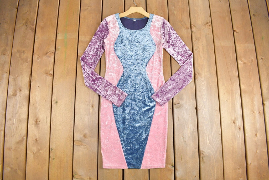 Vintage 1970s Crushed Velvet Velour Dress