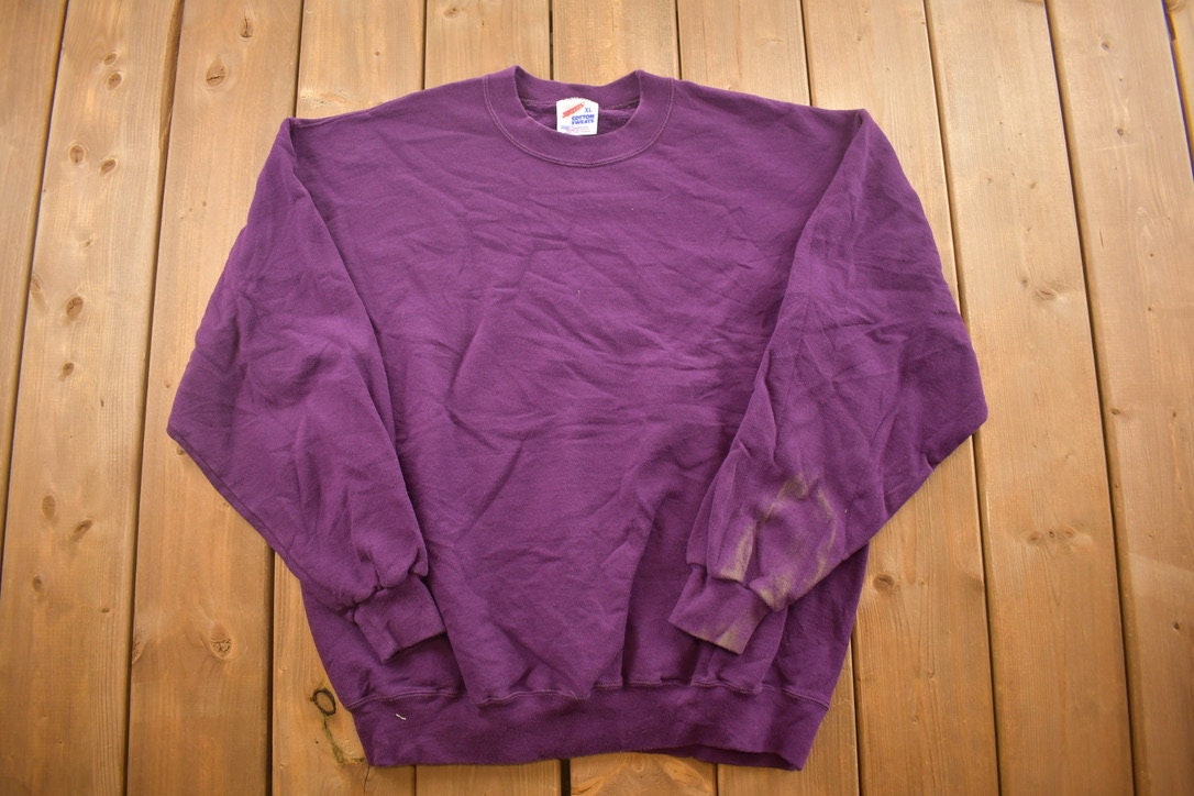 Vintage 1990s Jerzees Blank Purple Crewneck Sweatshirt / 90s Crewneck / Made In USA / Essential / Streetwear / 90s Blank / Vintage Blanks