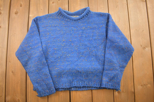 Vintage 1990s Jennifer Reed Knitted Blue Crewneck Sweater / Vintage 90s Crewneck / All Over Pattern / Colorful / Sweatshirt /