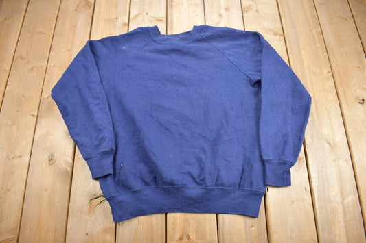 Vintage 1980s Blank Blue Raglan Crewneck Sweatshirt / 80s Crewneck / Made In USA / Essential / Streetwear / 80s Blank