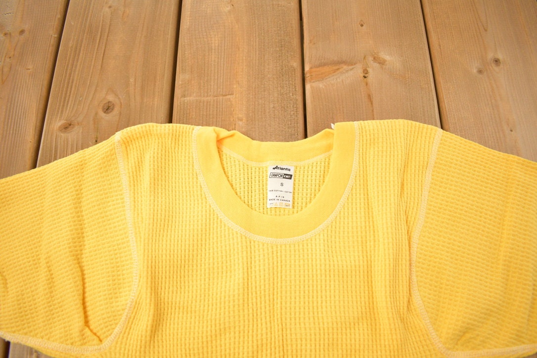 Vintage 1970s Deadstock Atlantic Sanfor Knit Thermal Yellow T Shirt