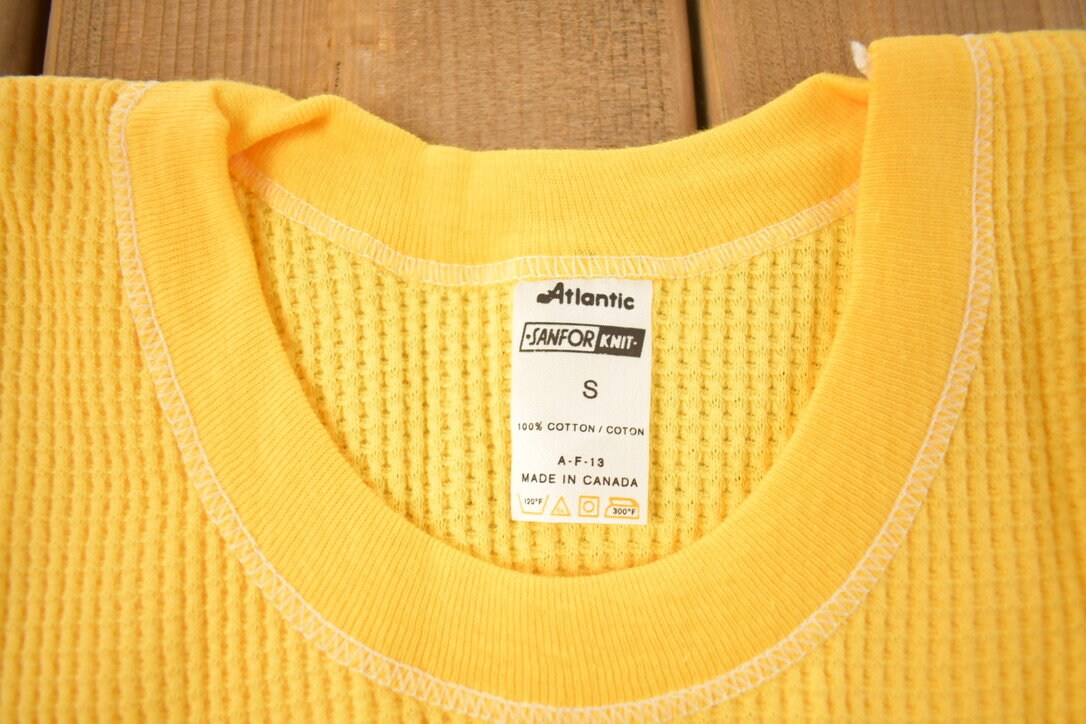 Vintage 1970s Deadstock Atlantic Sanfor Knit Thermal Yellow T Shirt