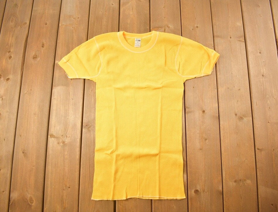 Vintage 1970s Deadstock Atlantic Sanfor Knit Thermal Yellow T Shirt