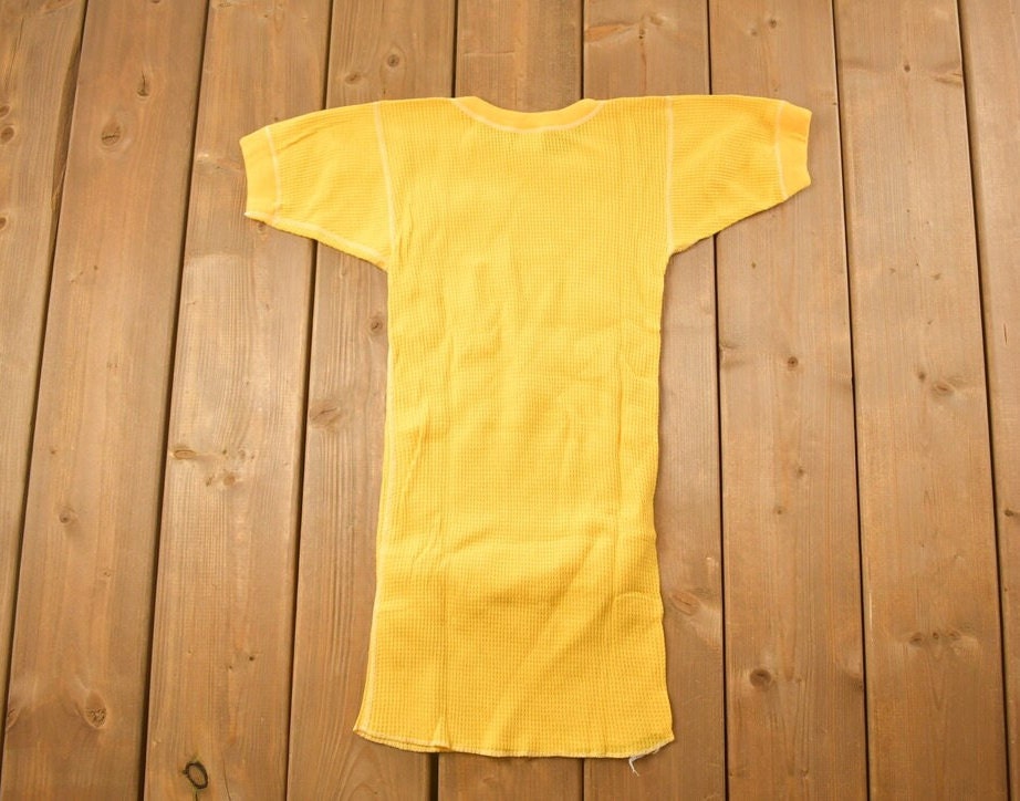 Vintage 1970s Deadstock Atlantic Sanfor Knit Thermal Yellow T Shirt