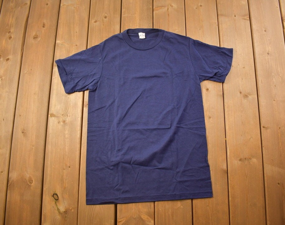 Vintage 1970s Deadstock Blank Navy T Shirt