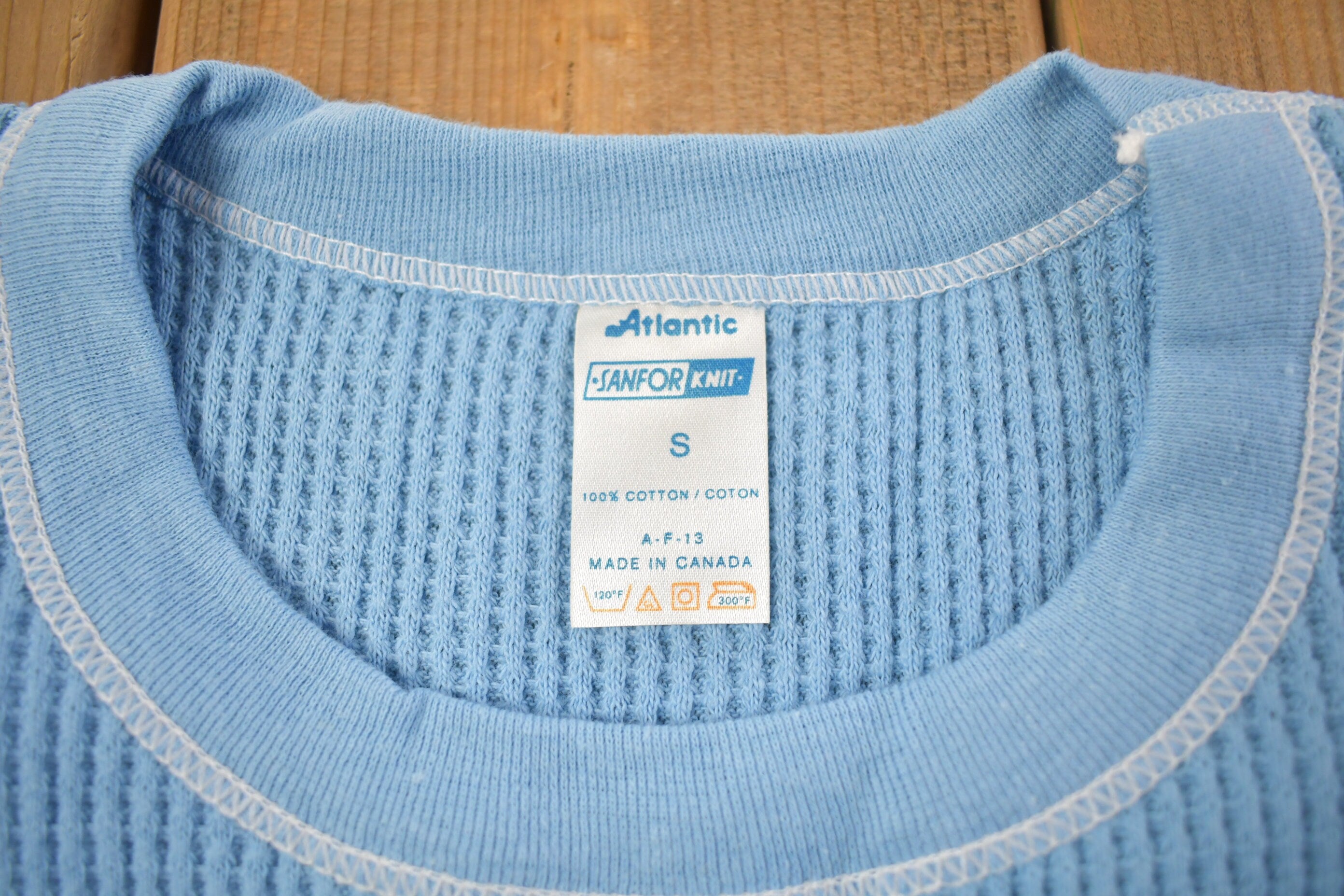 Vintage 1970s Deadstock Atlantic Sanfor Knit Thermal Blue T Shirt