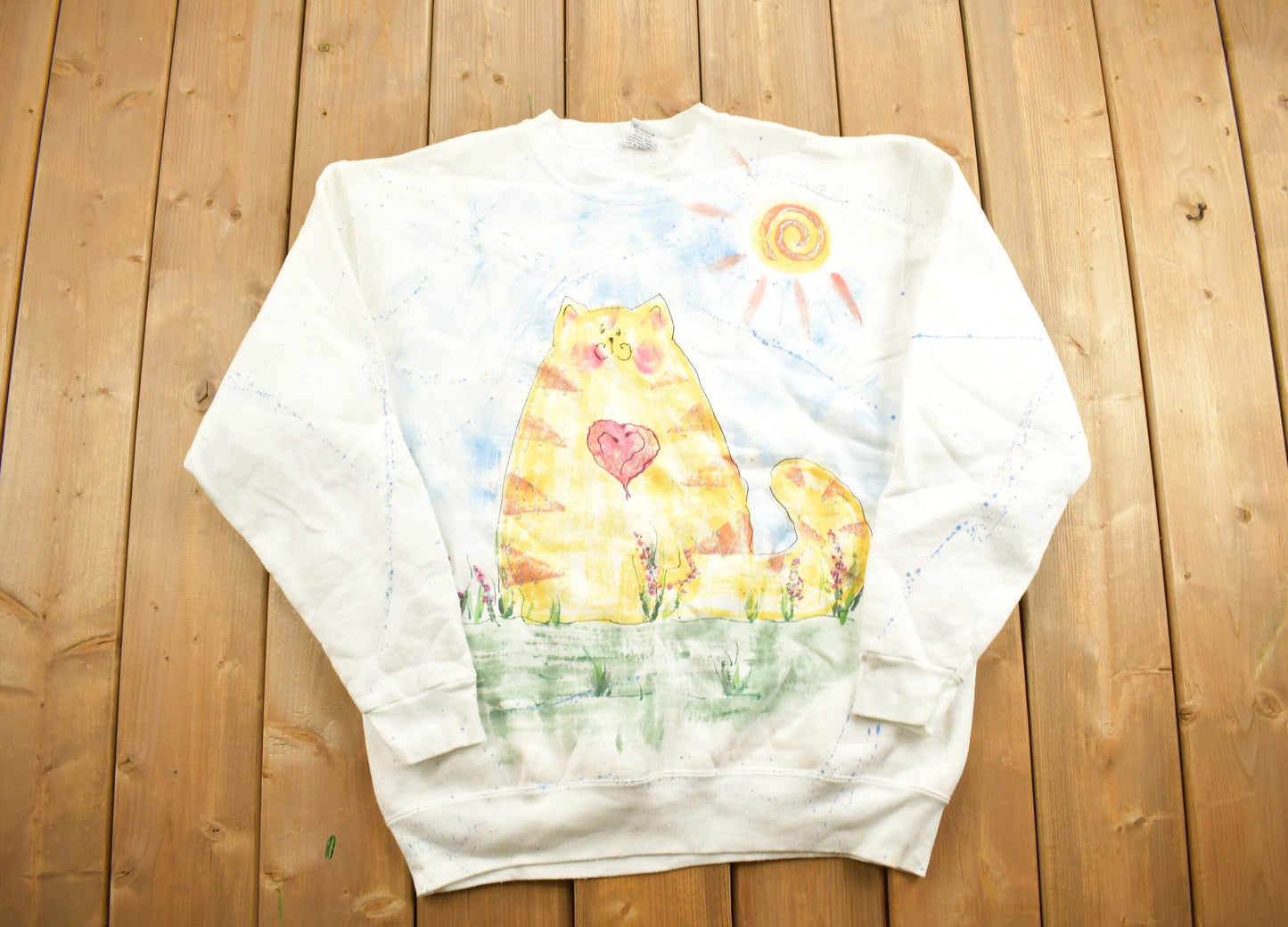 Vintage 1990s Cute Kitten Crewneck Sweatshirt / 90s Crewneck / Made In USA / Streetwear / Cute Sweater / Cat Sweater / All Over Print