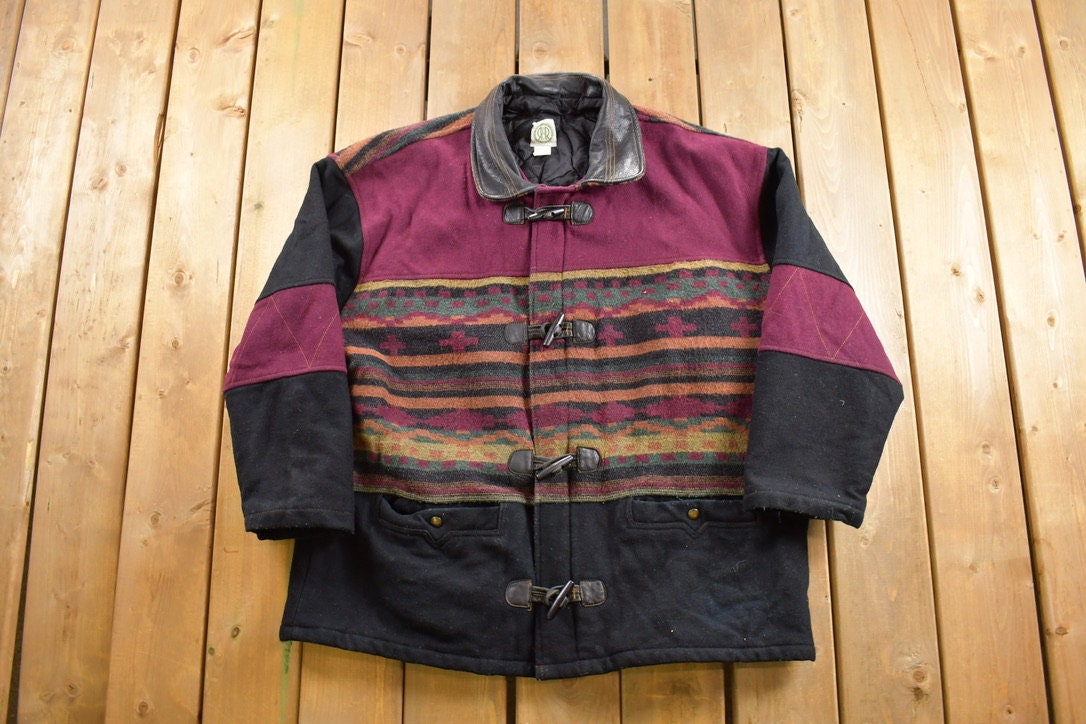 Vintage 1990s Rest and Relaxation Aztec Pattern Wool Jacket / Streetwear / South Western Jacket / Outdoorsman