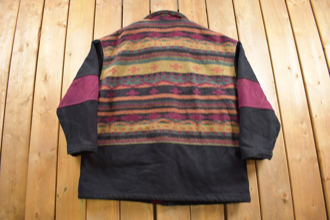 Vintage 1990s Rest and Relaxation Aztec Pattern Wool Jacket / Streetwear / South Western Jacket / Outdoorsman