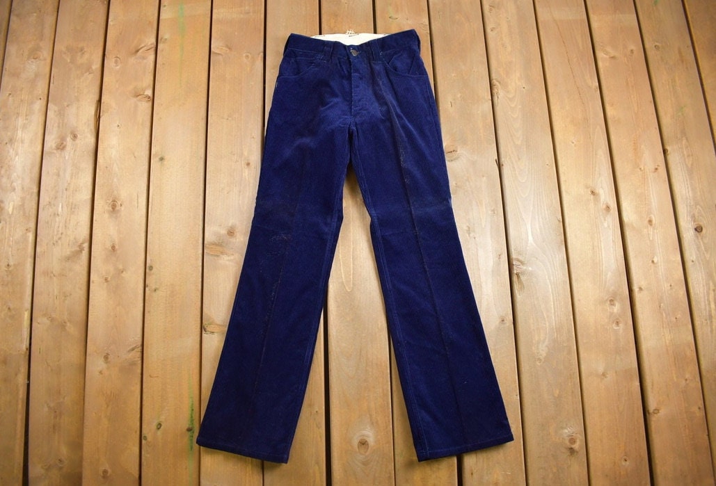 Vintage 1970s Golden Horse Navy Blue Corduroy Pants Size 26 x 30