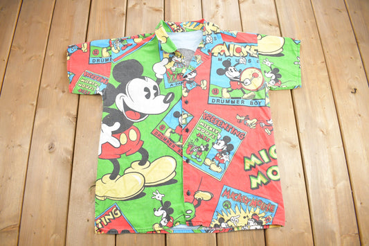 Vintage 1990s Mickey Mouse All Over Print Button Up Shirt / 90s Graphic Tee / Mickey INC / Mickey Mouse / AOP