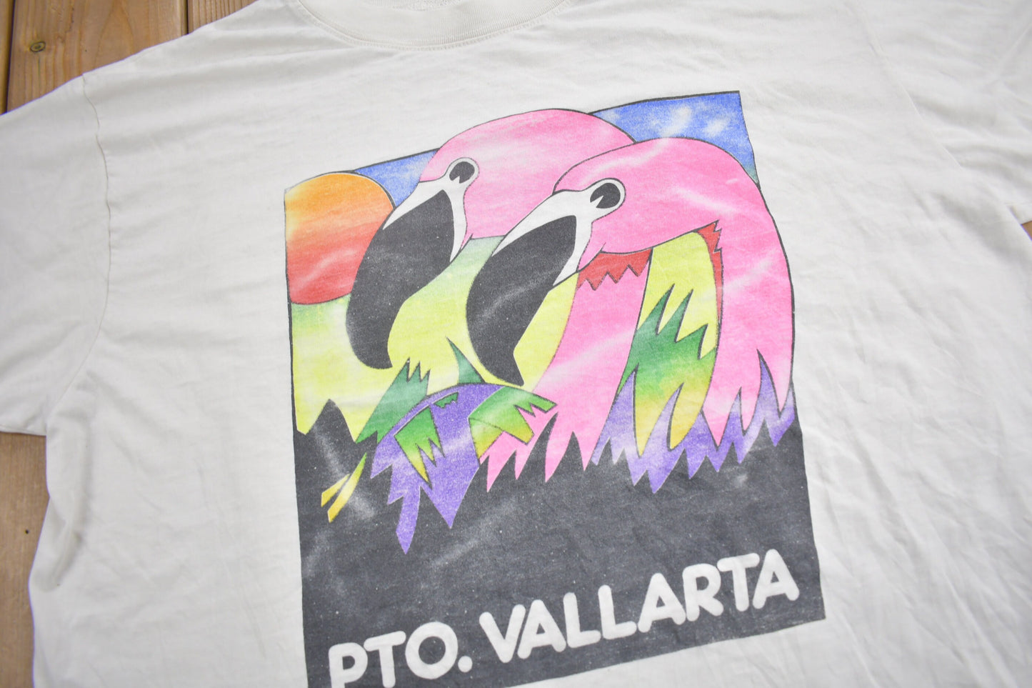 Vintage 1980s PTO Vallarta Flamingo Graphic Souvenir T Shirt / Streetwear / Vacation Tee / Travel T Shirt