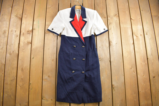 Vintage 1980s Kasper For ASL Sailor Dress / Collar / Retro Womenswear / Shirt Dress / Uniform Dress