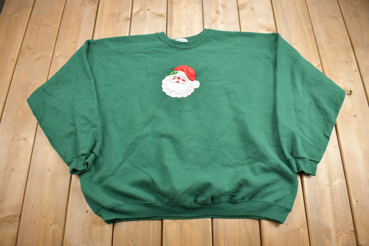 Vintage 1990s Santa Claus Embroidered Crewneck Sweatshirt / 90s Crewneck / Streetwear / Hanes Heavyweight